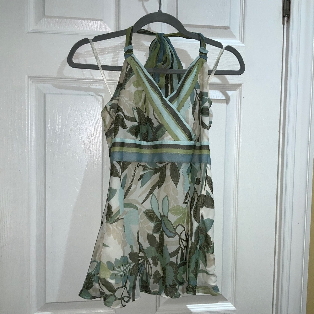 Ann Taylor floral silk halter top Sz 4 empire waist lined side zip babydoll Y2K